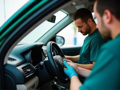 Crystal Clear Car Wash team at work detailing a car interior